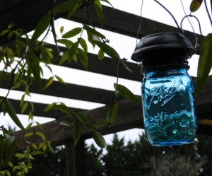 Solar Hanging Rustic Mason Jar in Blue (Set of 2) 