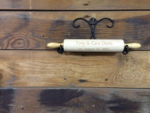 Jamie Cassidy of Voluntown Housewife - 3 Awesome Themed Gift Basket Ideas for Christmas 2015 Gift Ideas - Personalized Rolling Pin Engraved with Couple's Names & Date
