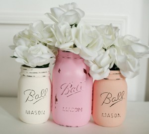 Kelsey Van Kirk The Home Loving Wife - A 2015 Holiday Gift Guide for Everyone on Your list - Painted Distressed Mason Jars - Pink, Cream and Coral Jars