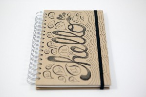 Perfect gift for your client - Hello Notebook, Hand Illustrated and Stamped, Brown Kraft Paper