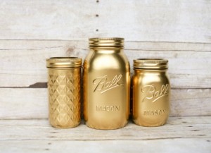 perfect gift for your client - gold painted mason jar set trio office decor