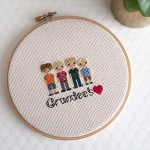 Fathers Day - Custom Cross Stitch Family Portrait for 4 People