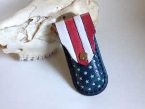 Fathers Day - Handmade Leather Pocket Knife Holster (((America))) Hand TOOLED