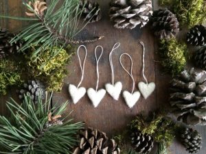 Felted wool heart ornaments, set of 5, Natural White, heart theme-Christmas-2015-Gifts-for-Her-Handmade-USA-Made-Gift-Ideas-For-Her