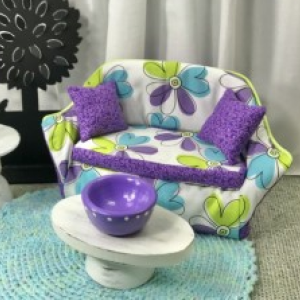 Dollhouse Floral Print Living Room Sofa in Purple, Green and Turquoise