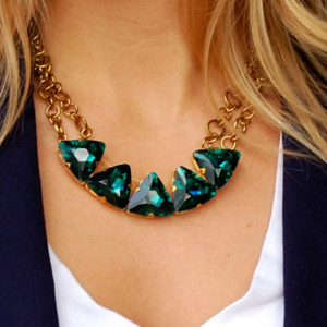 Green Emerald Triangle Gold Statement Necklace