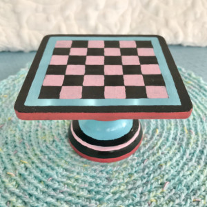 Pink and Black Square Checkerboard Dollhouse Table